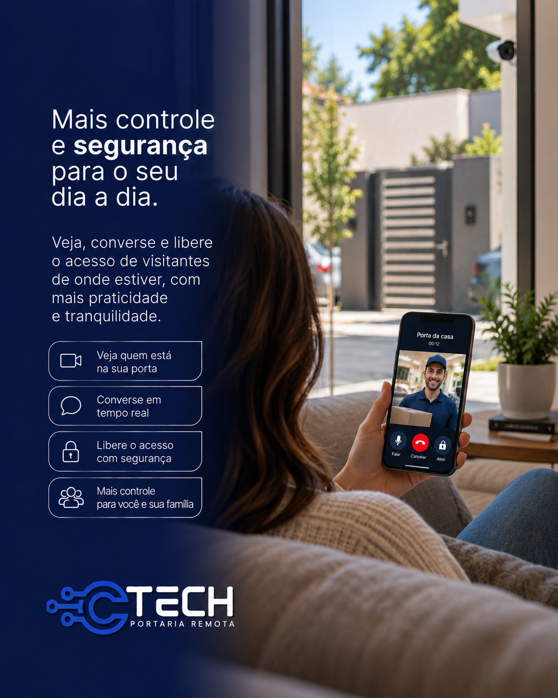 Família liberando acesso de visitante pelo aplicativo Ctech
